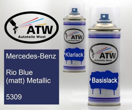 Mercedes-Benz, Rio Blue (matt) Metallic, 5309: 400ml Sprühdose + 400ml Klarlack - Set, von ATW Autoteile West.